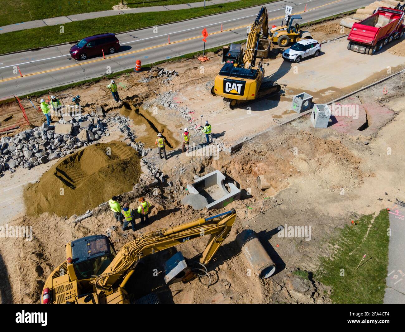 Costruzione lungo Fish Hatchery Road, Fitchburg, Wisconsin, USA. Foto Stock