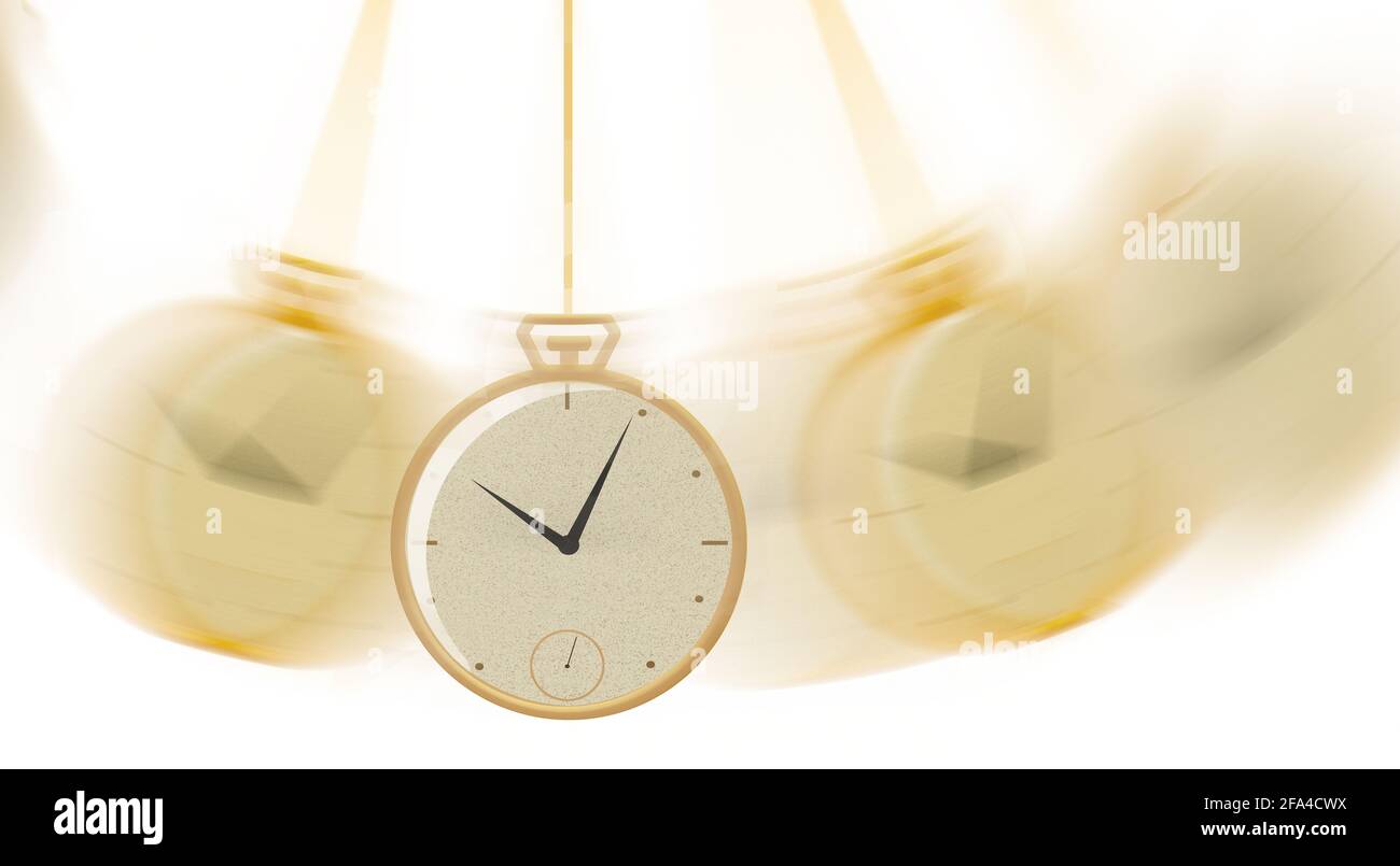 Un orologio da tasca in oro è visto oscillare un fob in questa illustrazione 3-d. Foto Stock