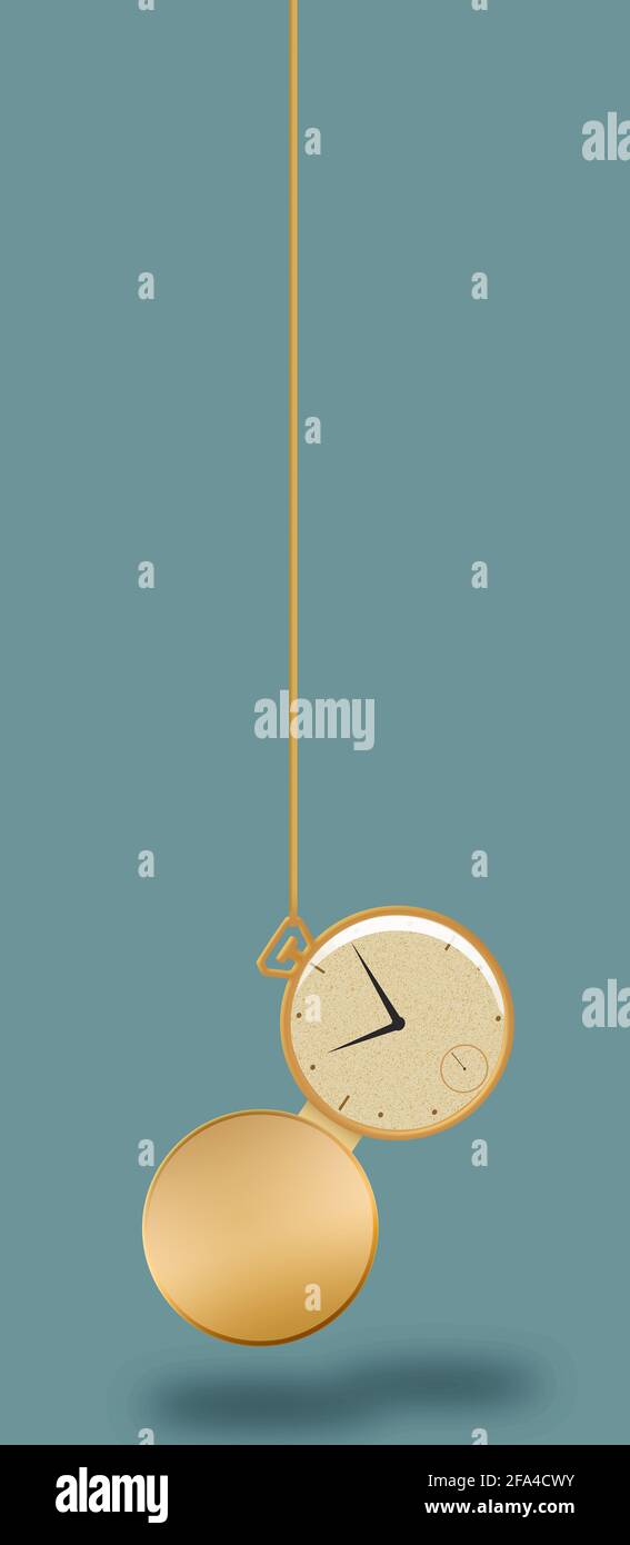 Un orologio da tasca in oro è visto appeso a un fob in questa illustrazione 3-d. Foto Stock
