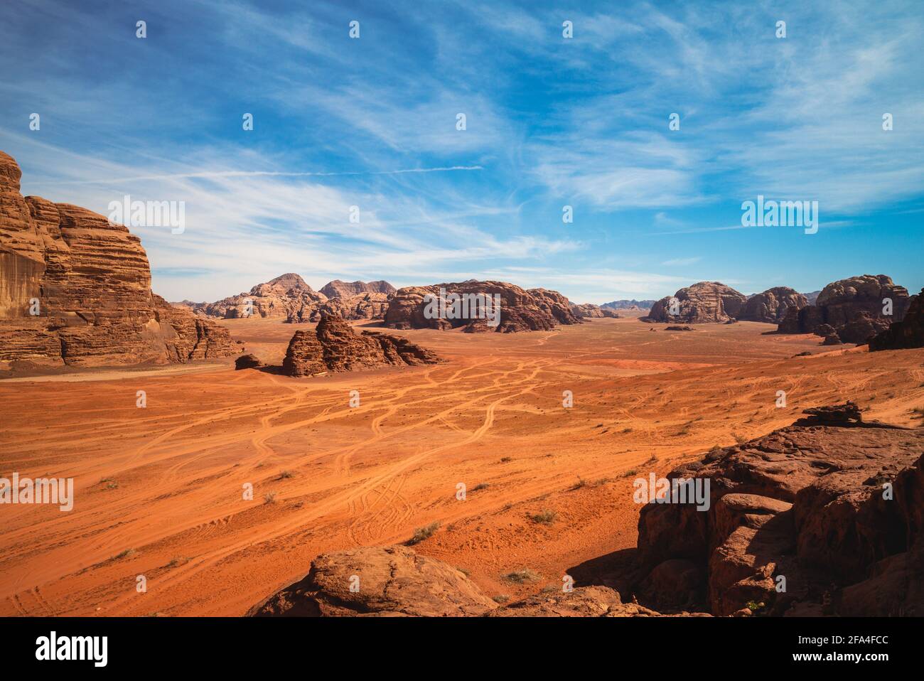 Wadi Rum desert, o a valle della luna, in Giordania Foto Stock