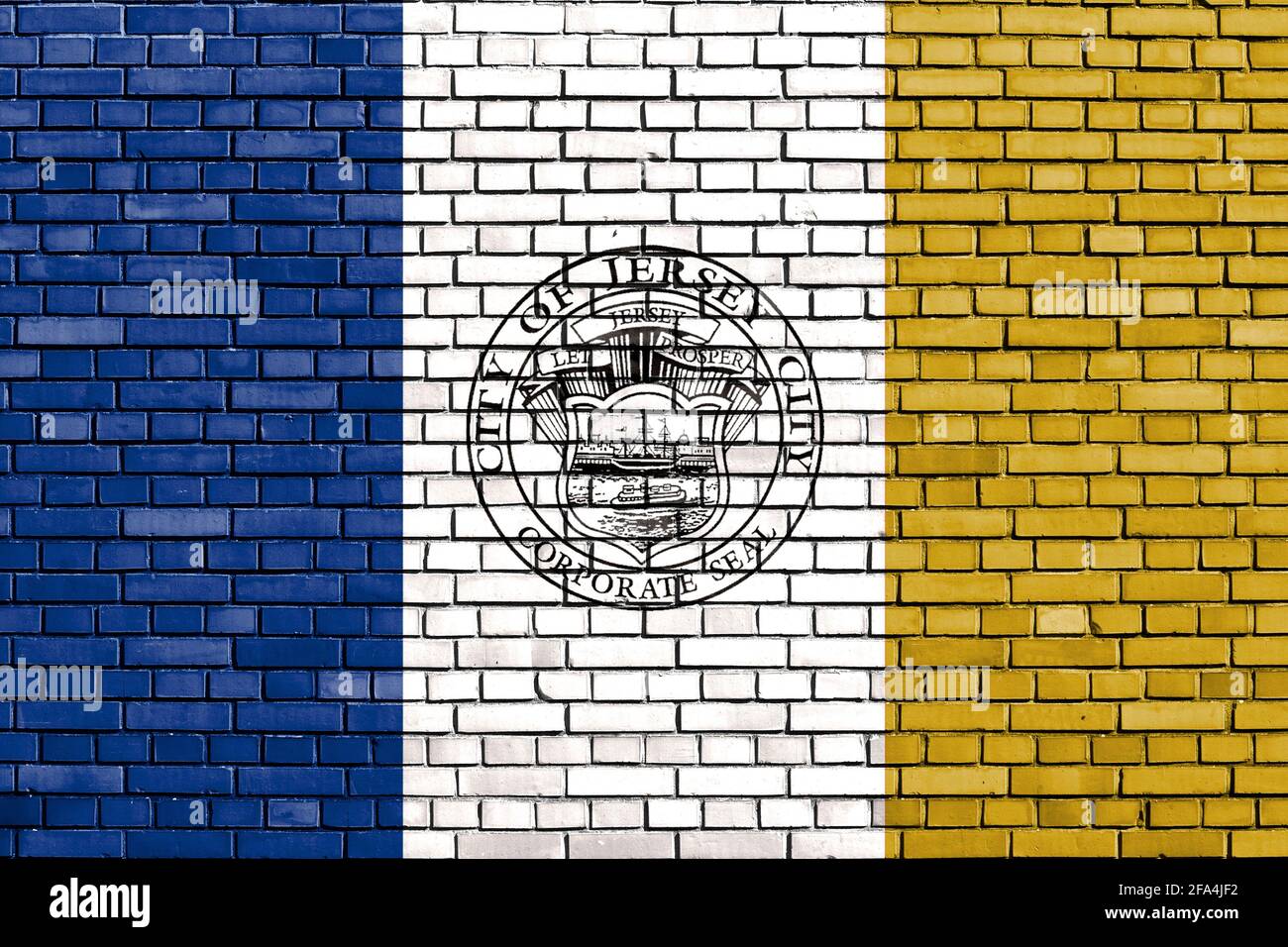 Bandiera di Jersey City dipinto su muro di mattoni Foto Stock