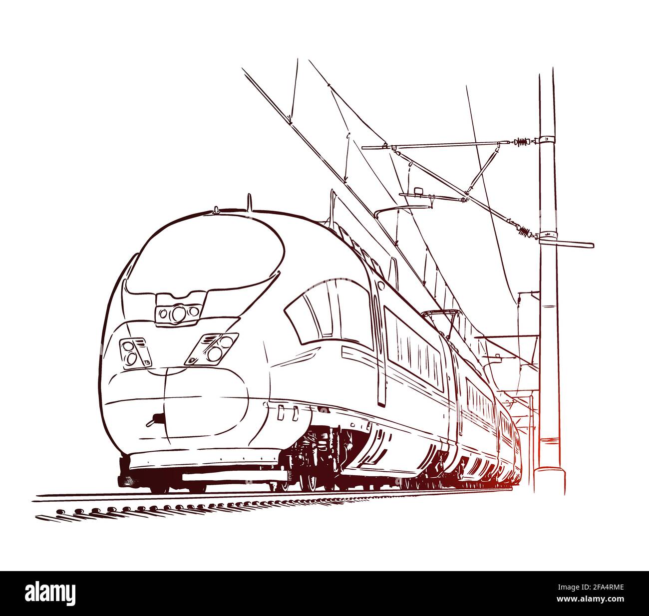 Treno passeggeri. Illustrazione vettoriale dello schizzo disegnata a mano Illustrazione Vettoriale