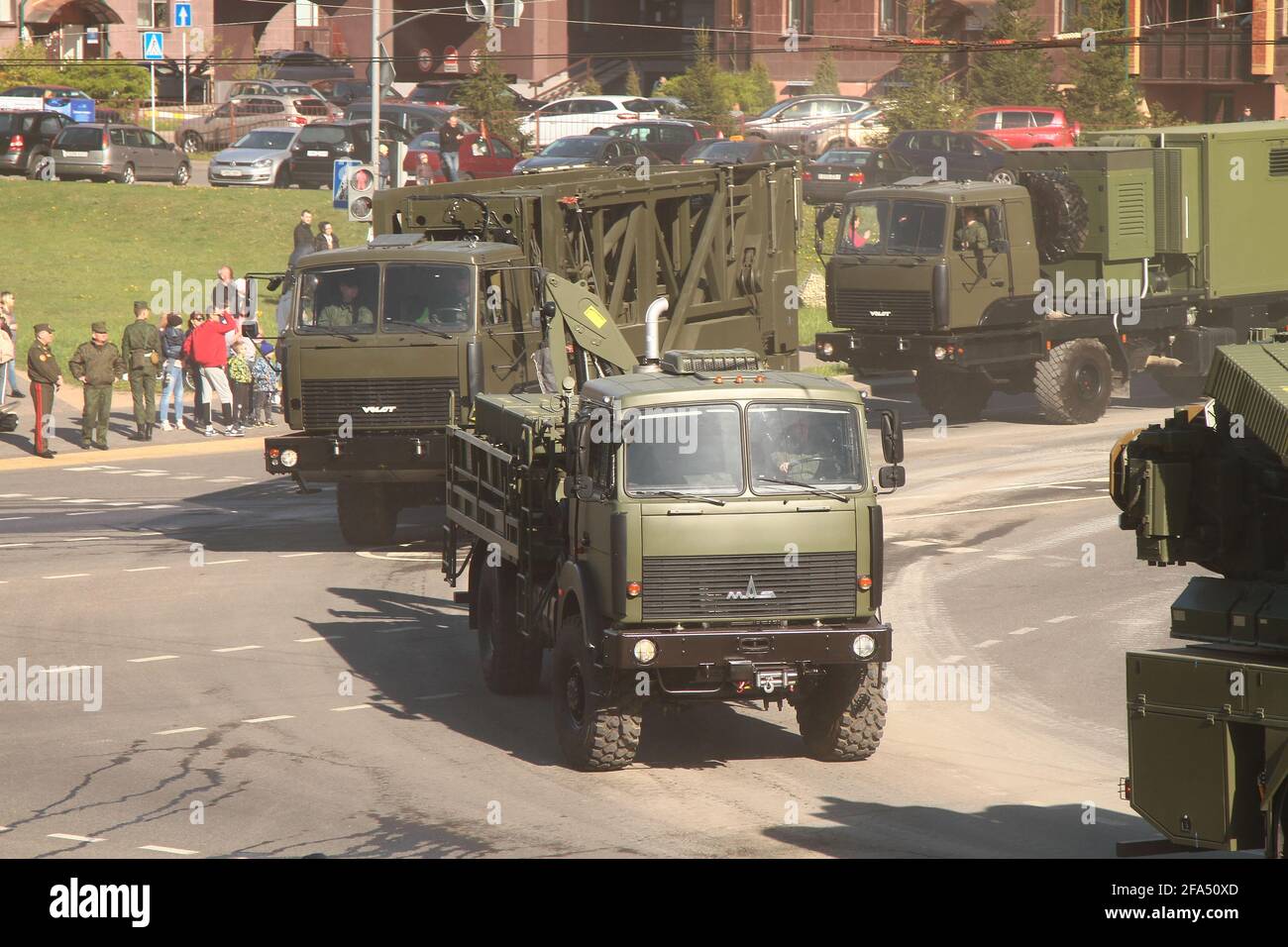 MINSK, BIELORUSSIA - 8 maggio 2020: Preparazione alla Parata nella Giornata della Vittoria. Foto Stock