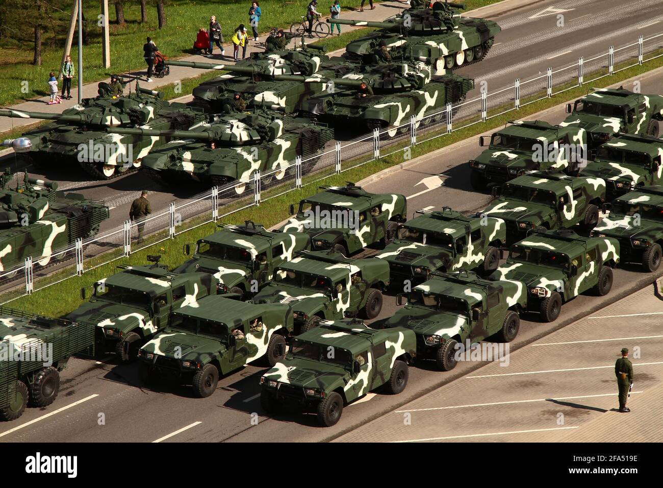 MINSK, BIELORUSSIA - 8 maggio 2020: Preparazione alla Parata nella Giornata della Vittoria. Foto Stock