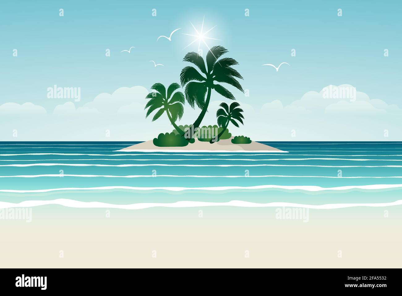 isola tropicale, palme su un'isola nell'oceano Illustrazione Vettoriale
