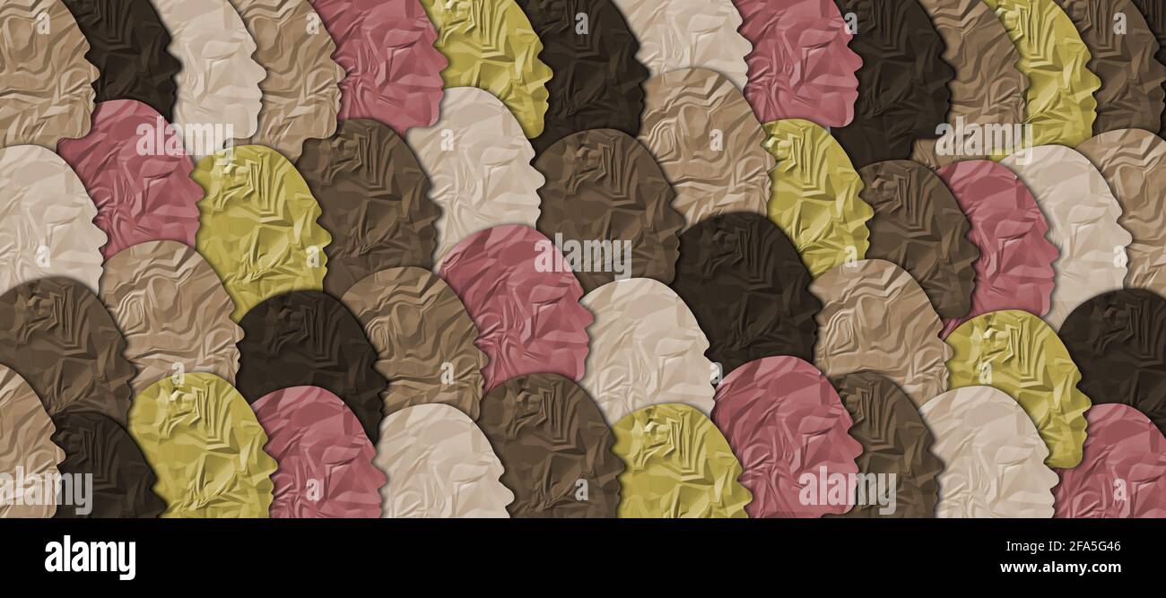 Facce di persone di vari colori della pelle insieme. Concetto di diversità. Foto Stock