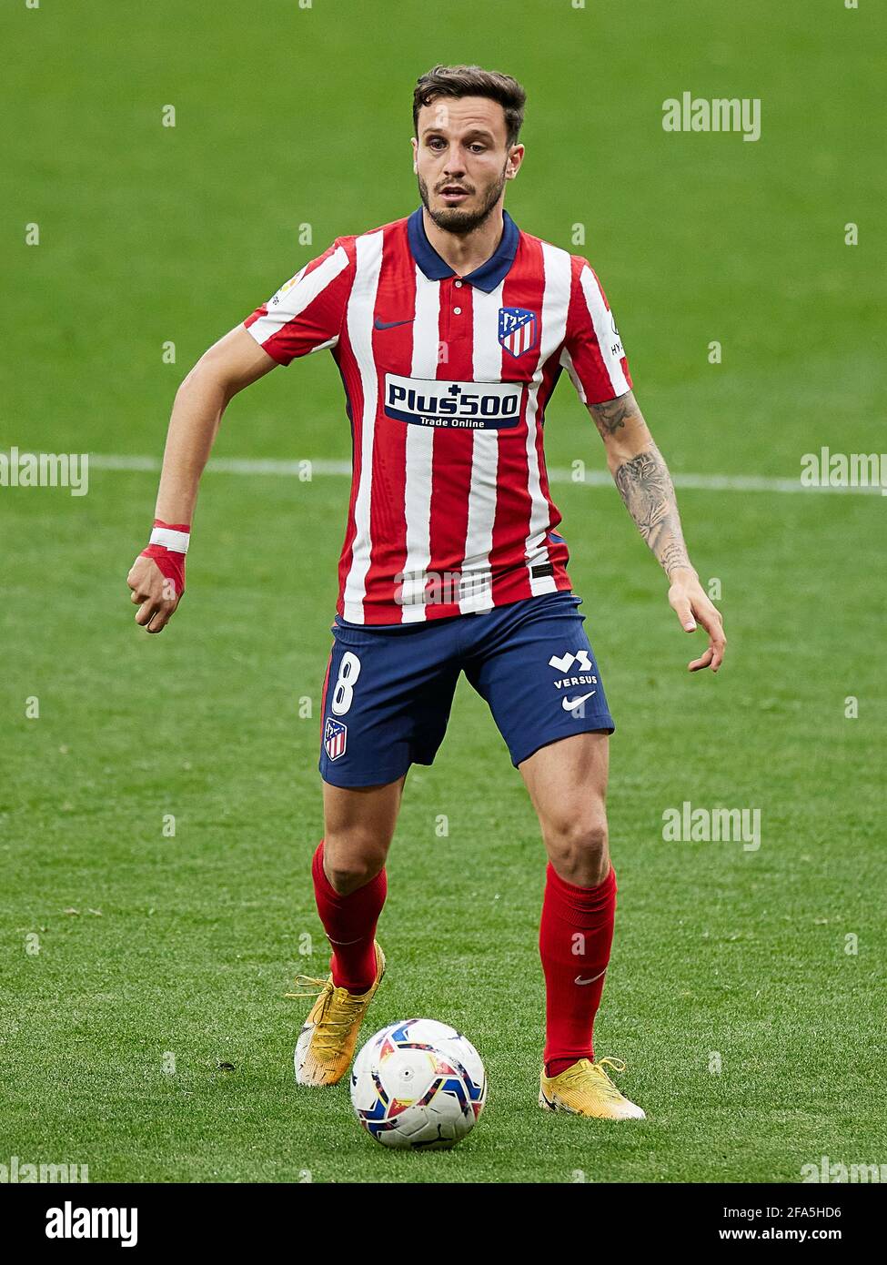 Saul Niguez dell'Atletico de Madriddurante la partita la Liga tra Atletico  de Madrid e SD Huesca giocata allo stadio Wanda Metropolitano il 22 aprile  2021 a Madrid, in Spagna. (Foto di Ruben