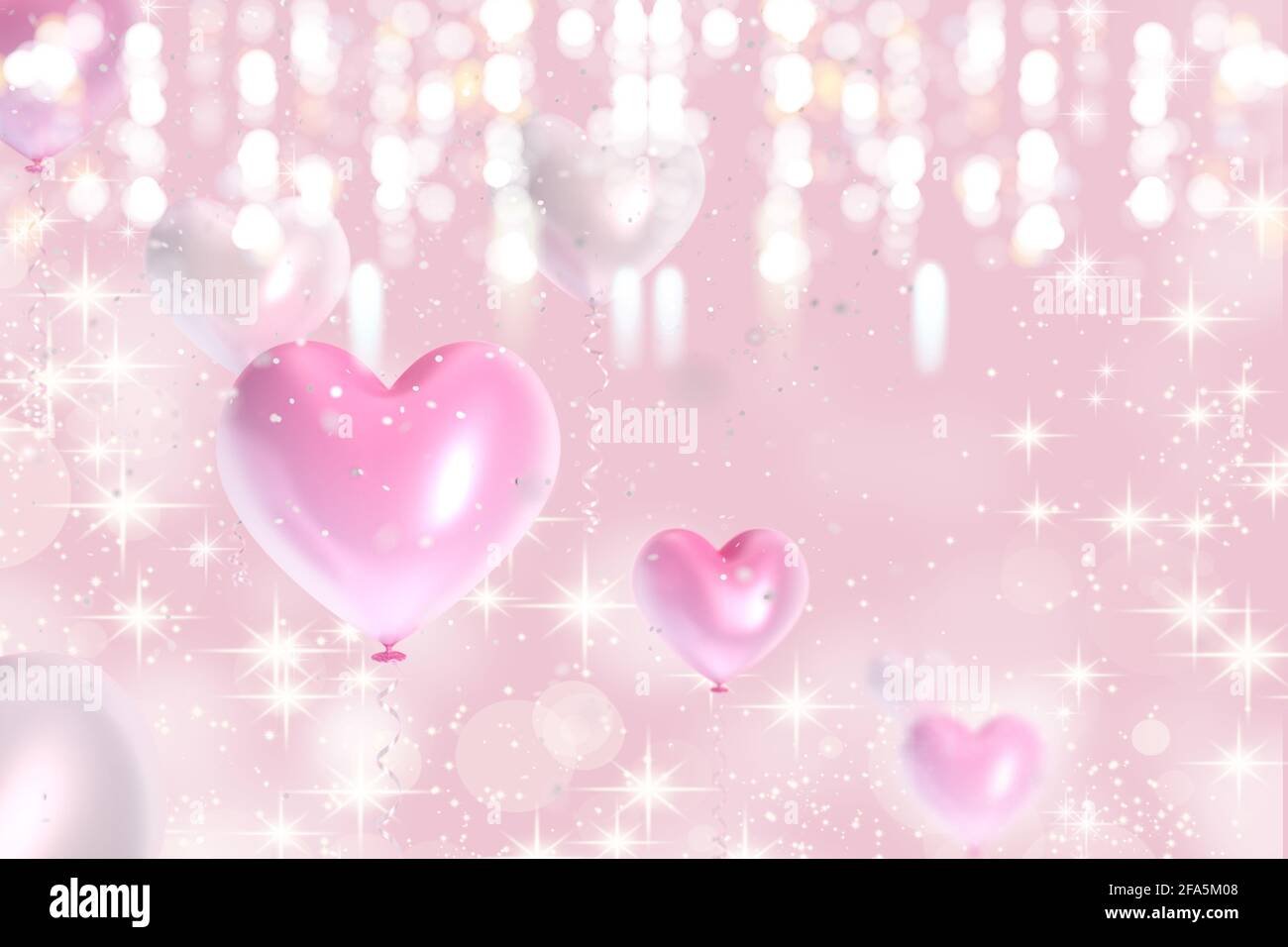 Palloncini rosa e bianchi a forma di cuore setoso su sfondo rosa