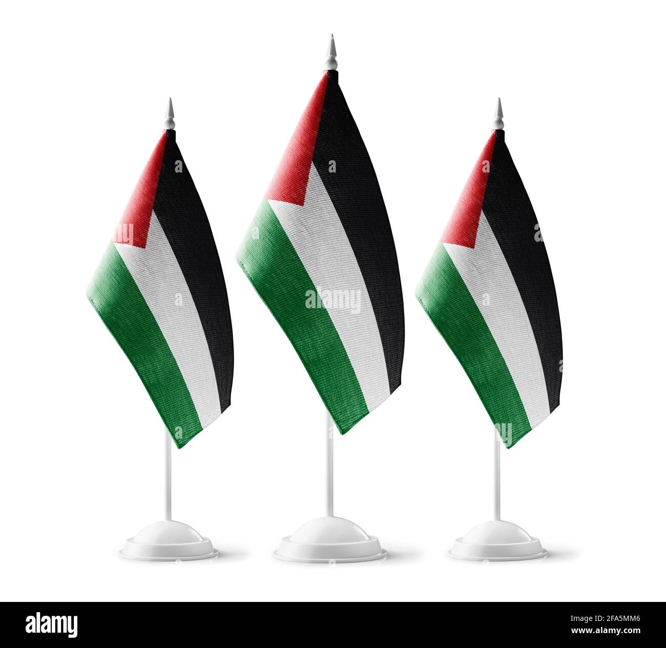 Piccole bandiere nazionali della Palestina su sfondo bianco Foto Stock