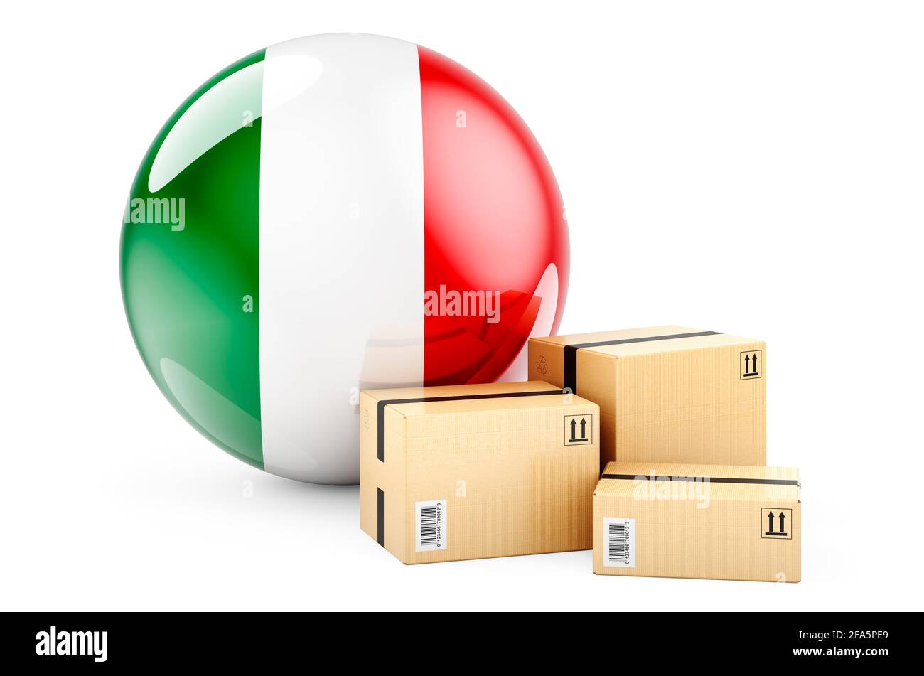 Pacchi con bandiera italiana. Spedizione e consegna in Italia, Concept.  Rendering 3D isolato su sfondo bianco Foto stock - Alamy
