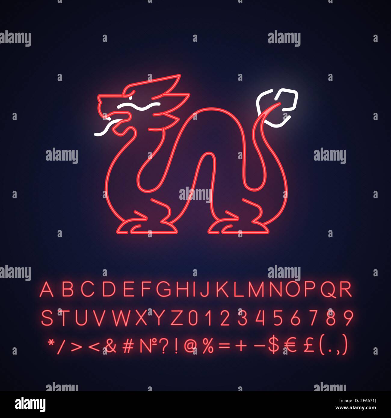 Icona di luce al neon del drago Loong Illustrazione Vettoriale