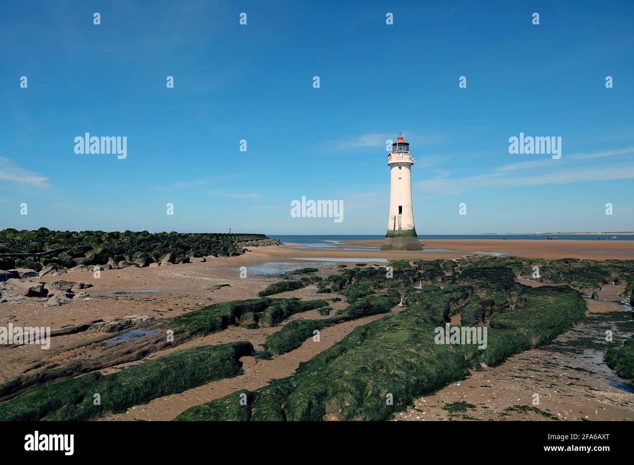 Faro di Perch Rock a New Brighton sul Wirral. Merseyside. Foto Stock