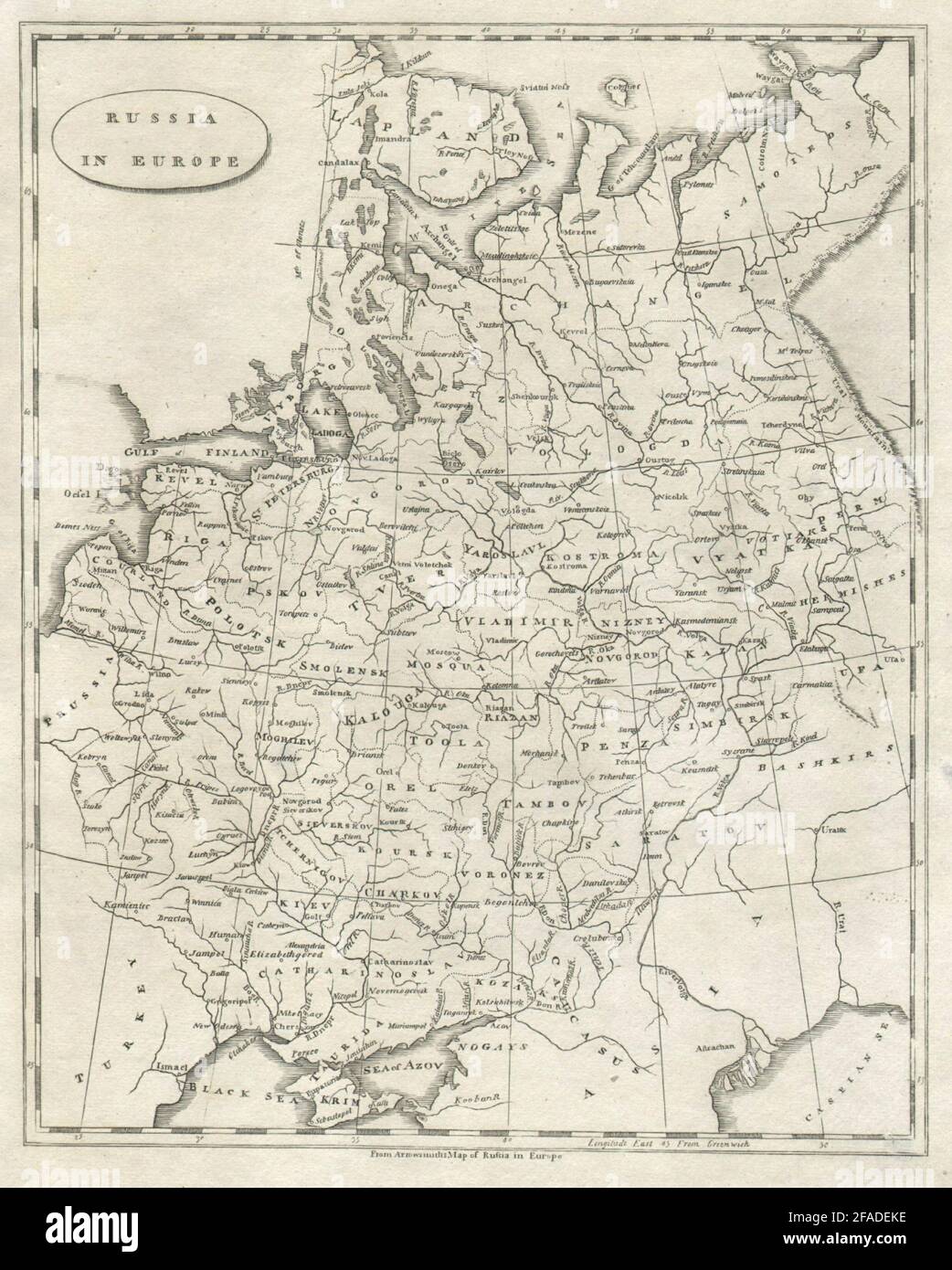 La Russia in Europa di Arrowsmith & Lewis. Ucraina e Stati baltici 1812 vecchia mappa Foto Stock