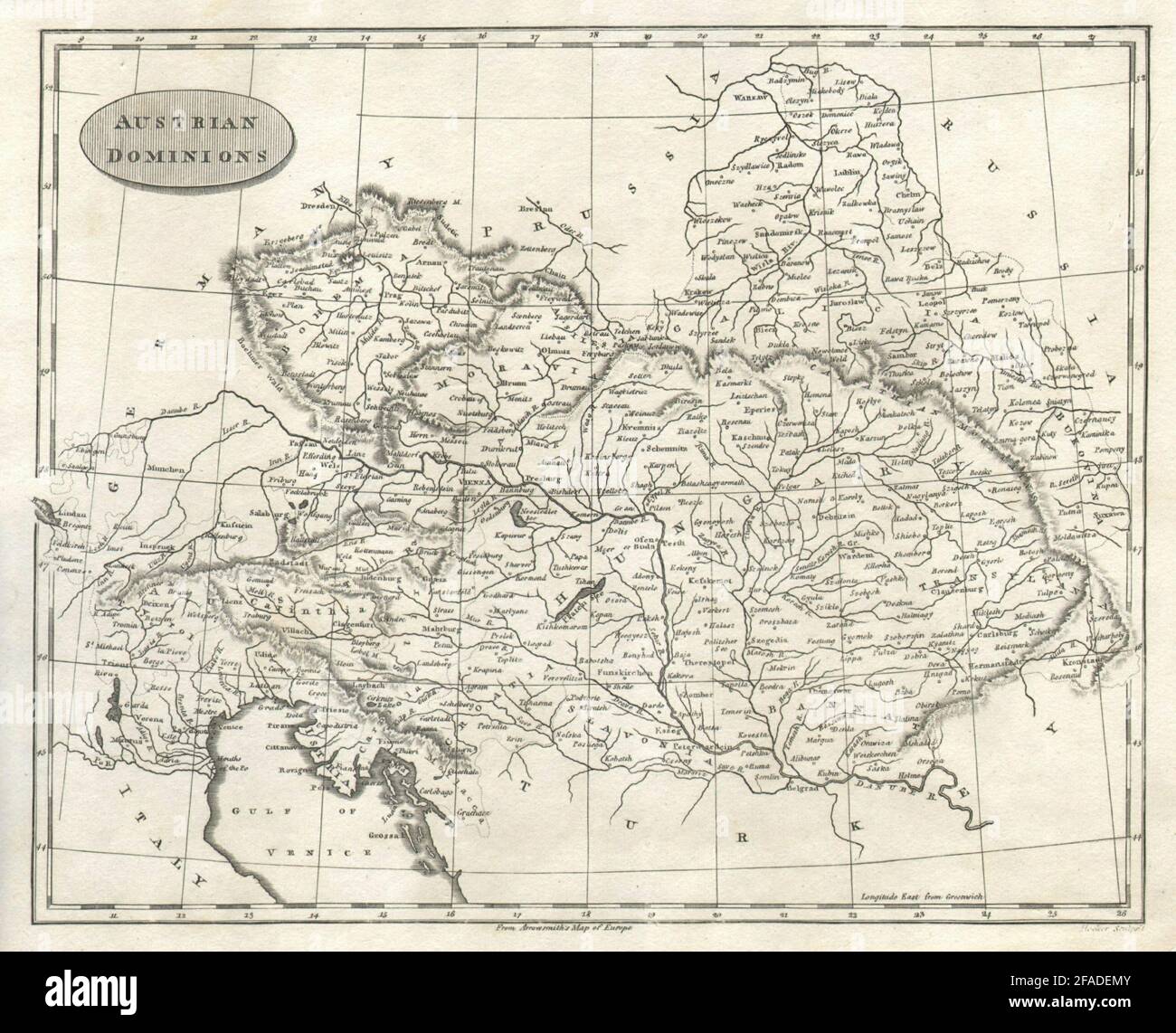 Domini austriaci. Arrowsmith e Lewis. Ungheria Czechia Slovacchia Veneto 1812 mappa Foto Stock