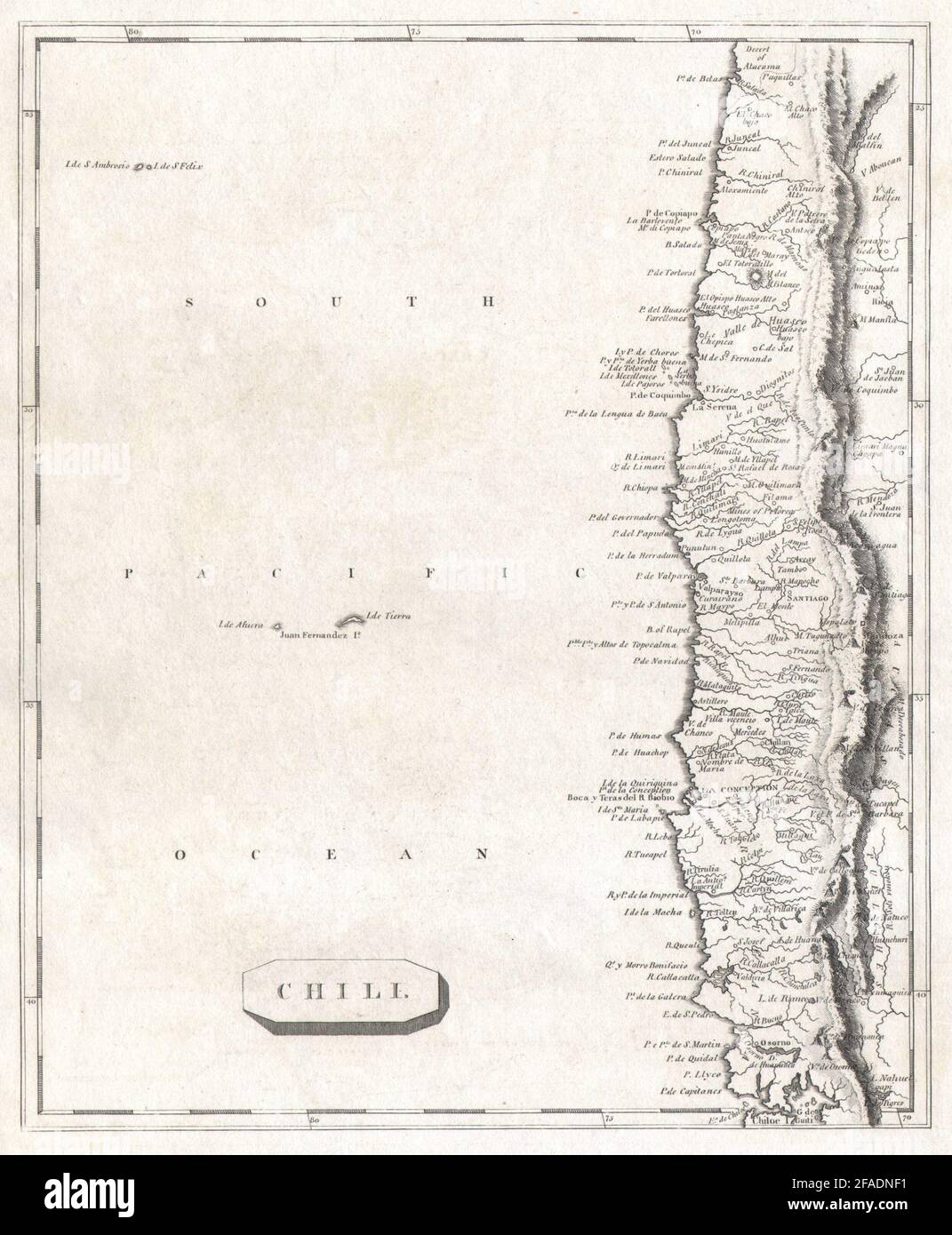 Chili di Arrowsmith e Lewis. Cile 1812 vecchia carta antica vintage mappa piano Foto Stock