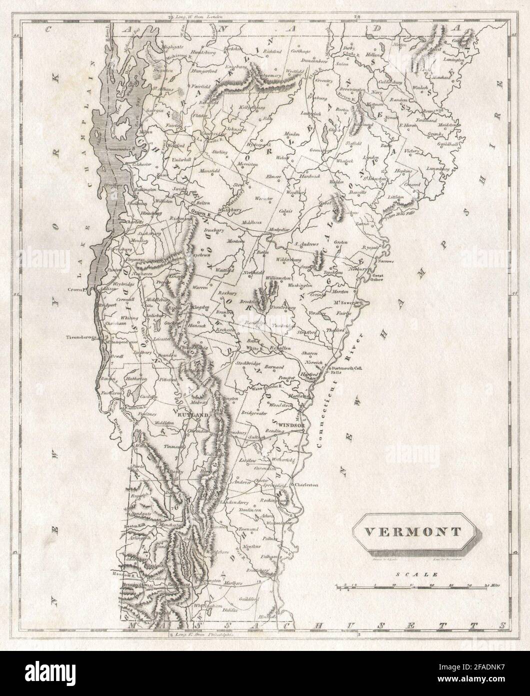 Mappa dello stato del Vermont di Arrowsmith & Lewis 1812 antico piano grafico Foto Stock