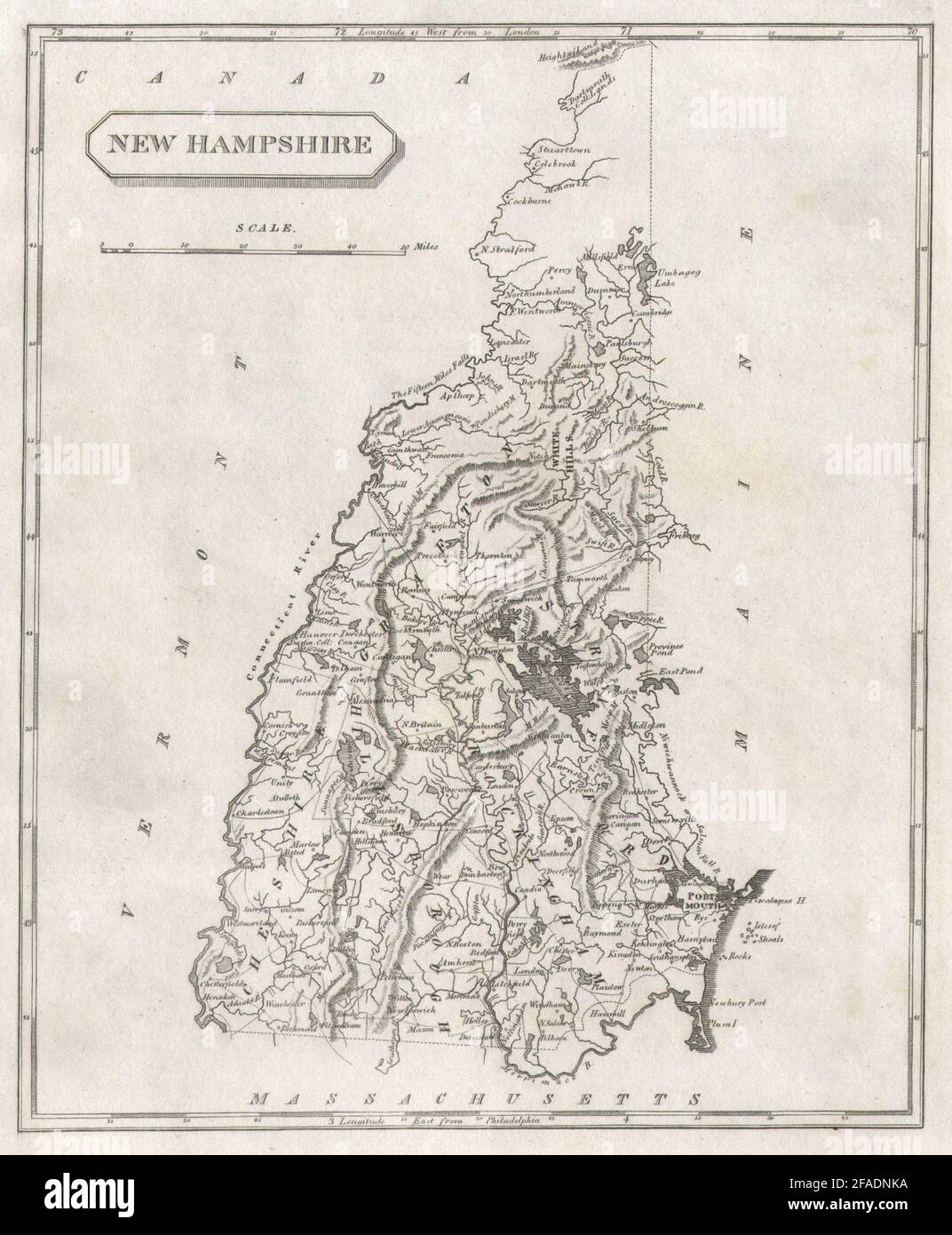 Mappa dello stato del New Hampshire di Arrowsmith & Lewis 1812 vecchio piano grafico antico Foto Stock