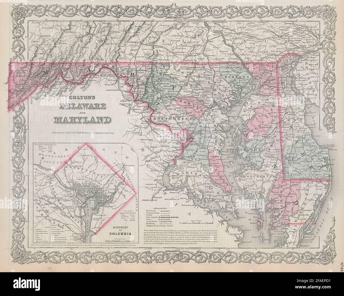 Colton's Delaware e Maryland. Distretto di Columbia. Mappa degli Stati UNITI 1869 Foto Stock