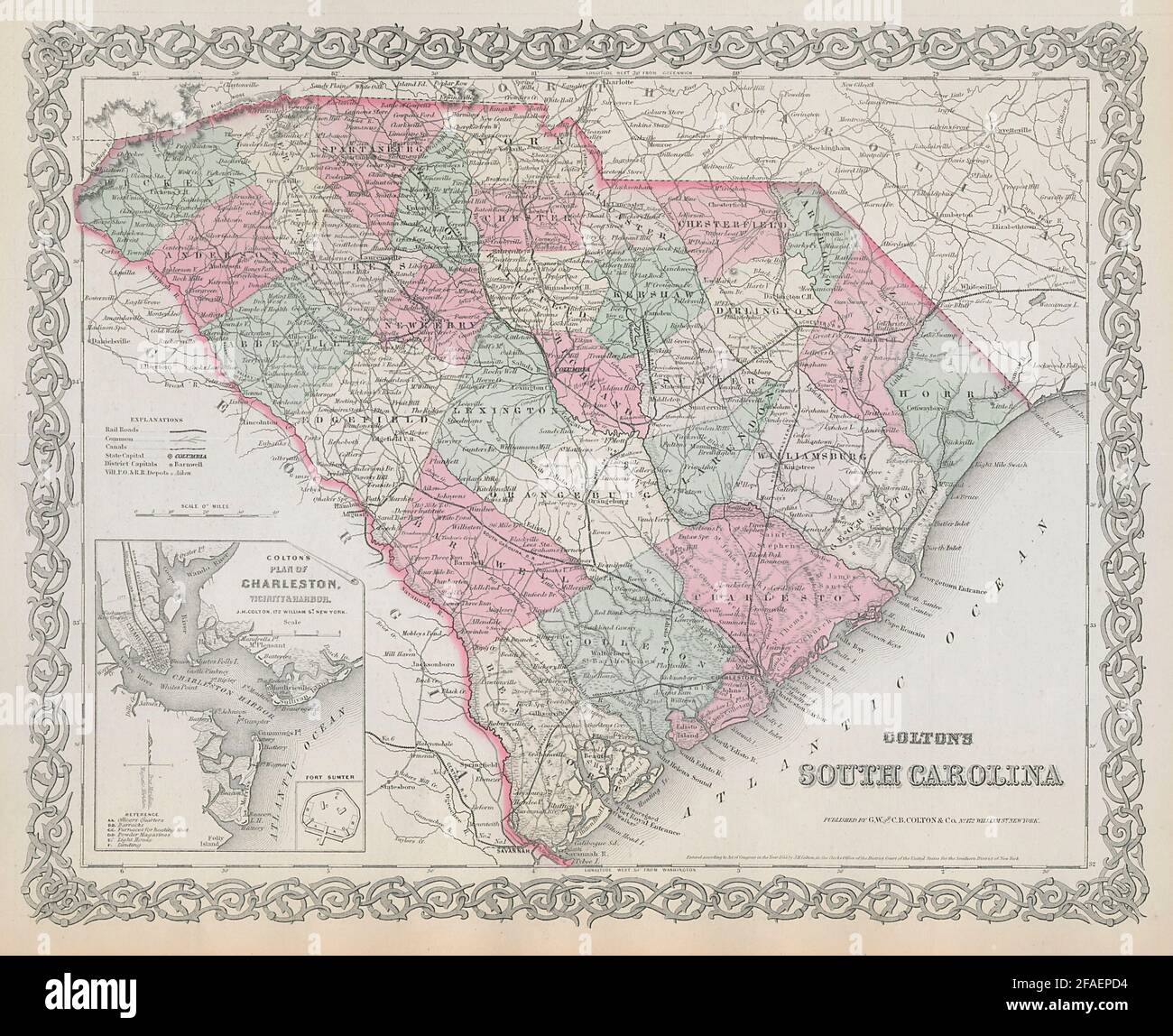 Colton, Carolina del Sud. Decorativo antico Stati Uniti mappa 1869 vecchio Foto Stock