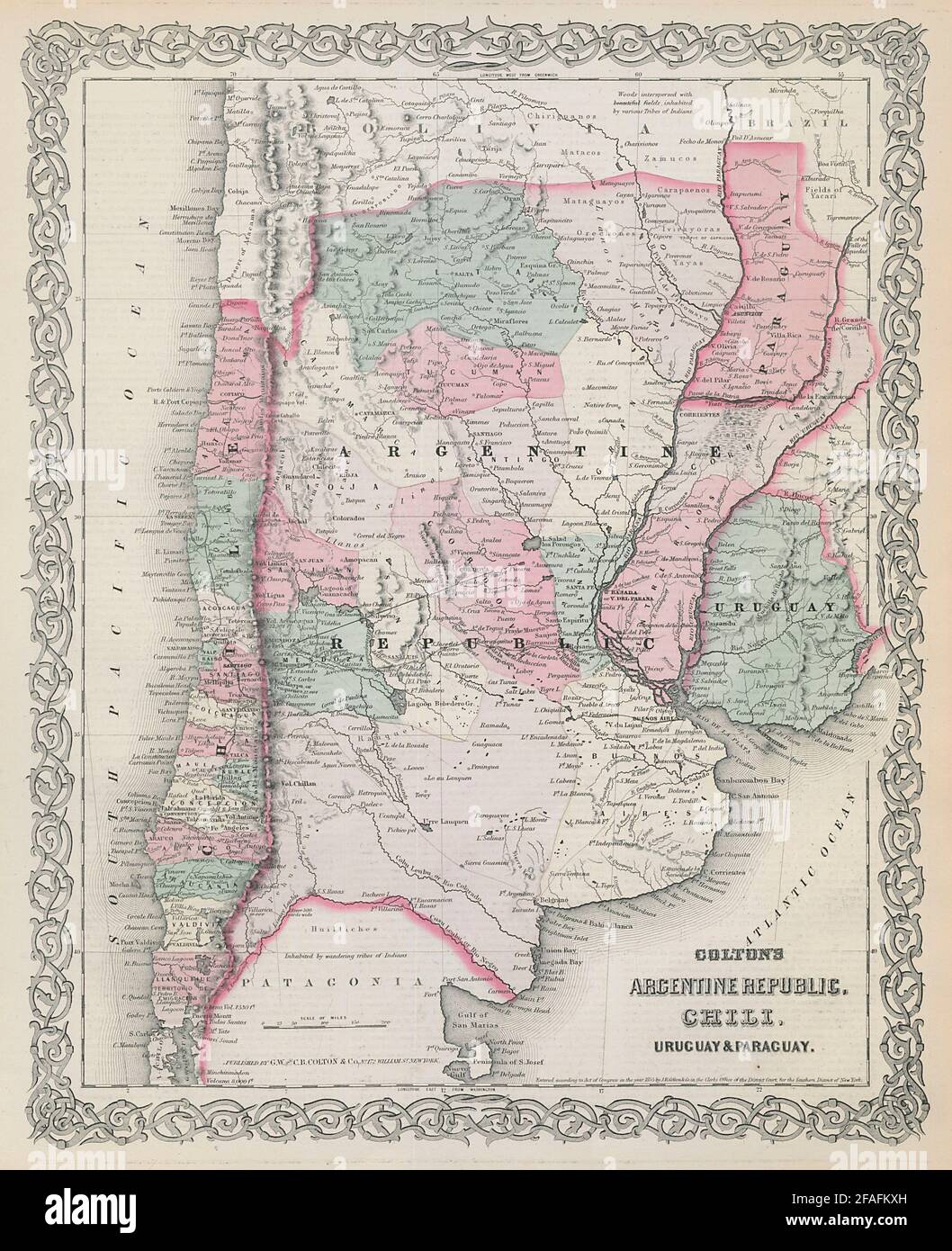 Colton's Argentina Repubblica, Chili, Uruguay e Paraguay. Argentina Cile 1869 mappa Foto Stock