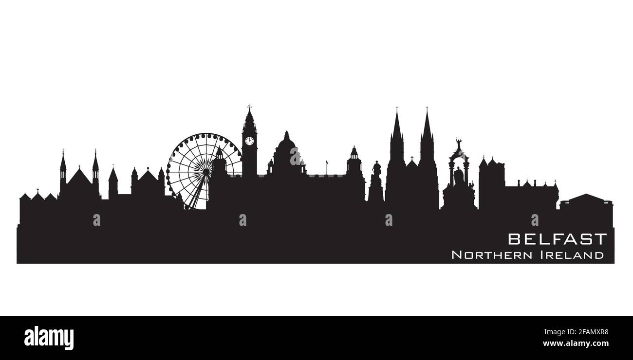 Profilo vettoriale dettagliato dello skyline di Belfast nell'Irlanda del Nord Illustrazione Vettoriale