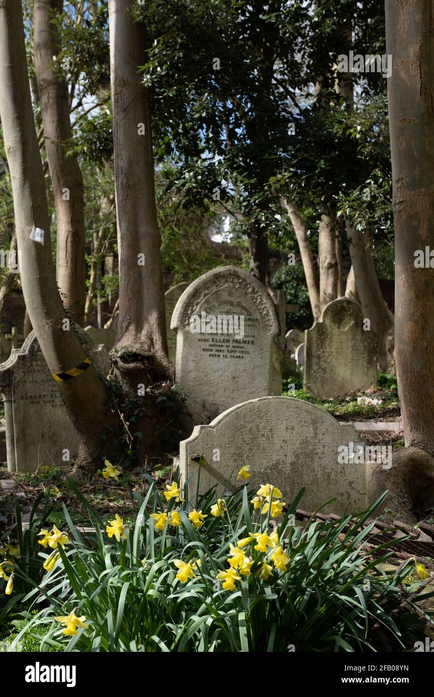 Londra, UK- Marzo 2021: Lapidi in Highgate Cemetery West Foto Stock