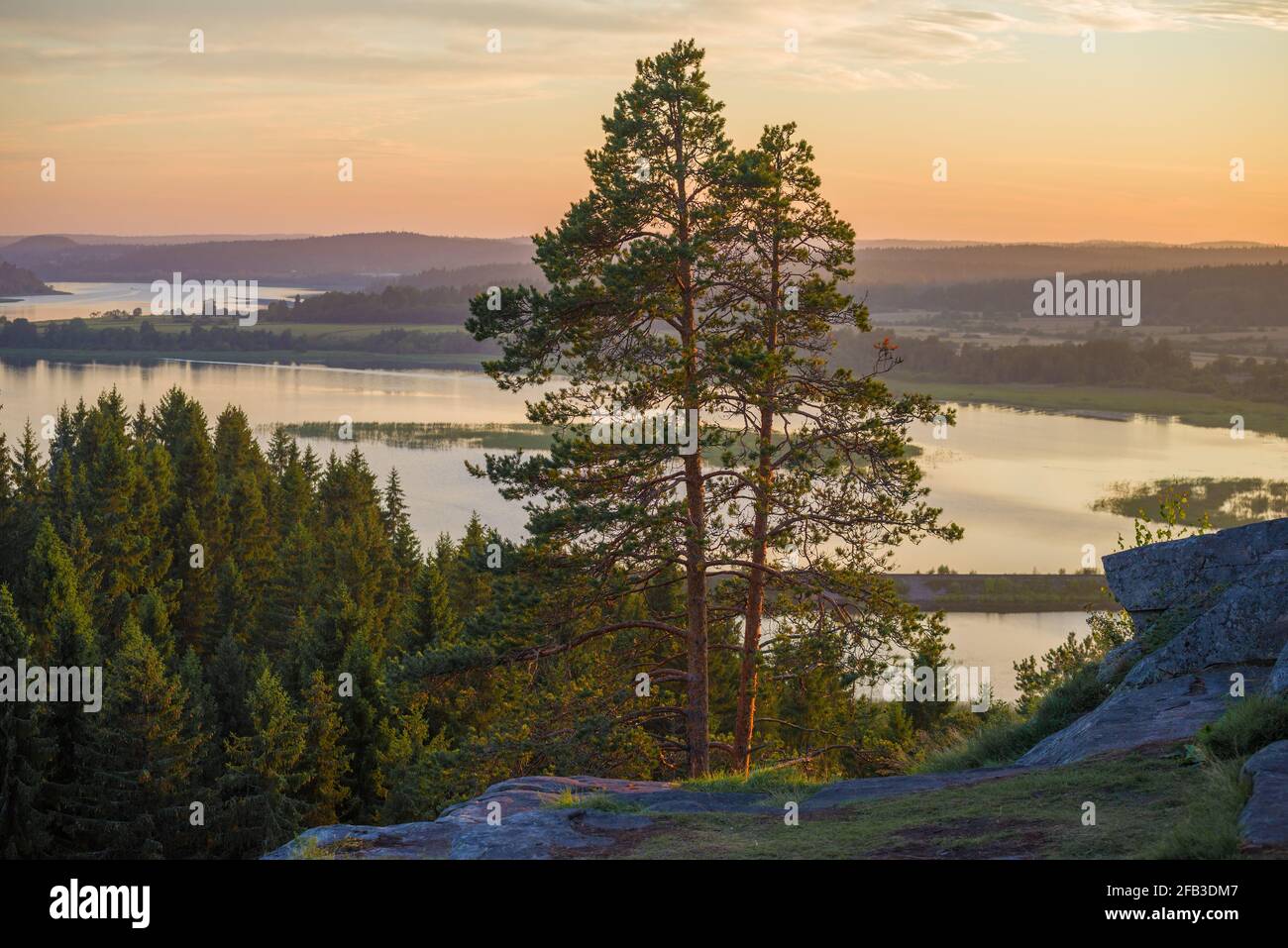 Agosto sera in cima al Monte Paasonvuori. Dintorni di Sortavala, Carelia Foto Stock