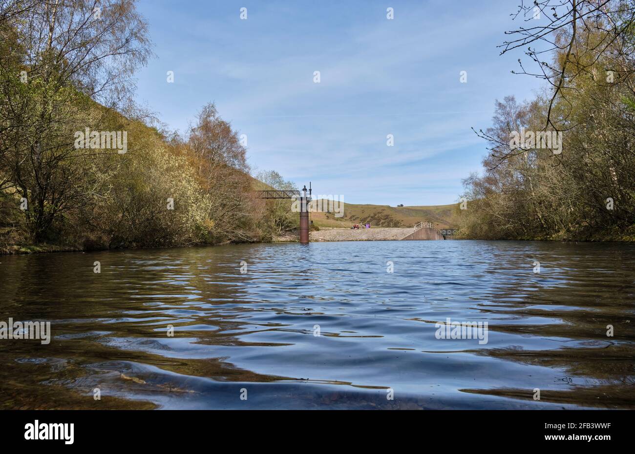 Lago artificiale di New Pool Hollow vicino a Carding Mill Valley, Church Stretton, Shropshire Foto Stock