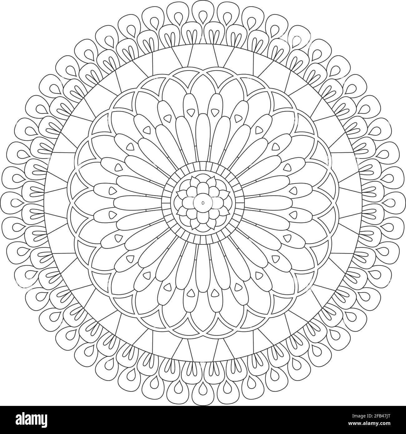 Illustrazione vettoriale di un mandala floreale decorativo per colorazione isolato su sfondo bianco. Illustrazione Vettoriale