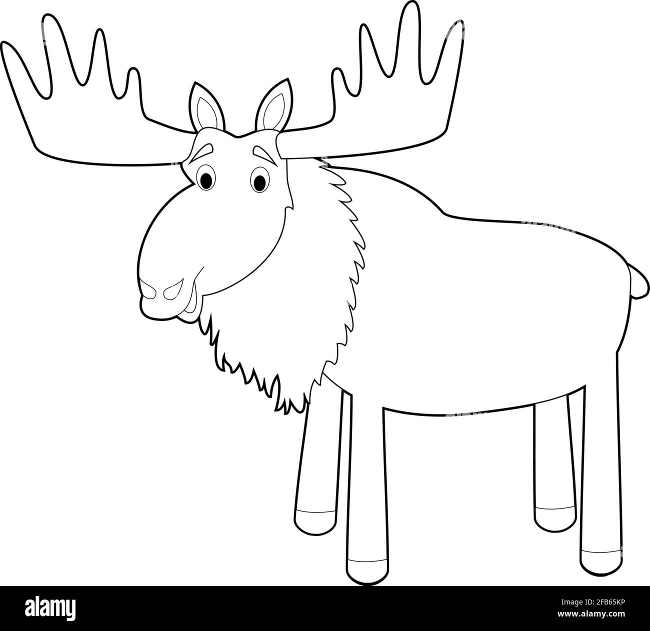 Disegni facili da colorare di animali per bambini piccoli: Moose Illustrazione Vettoriale