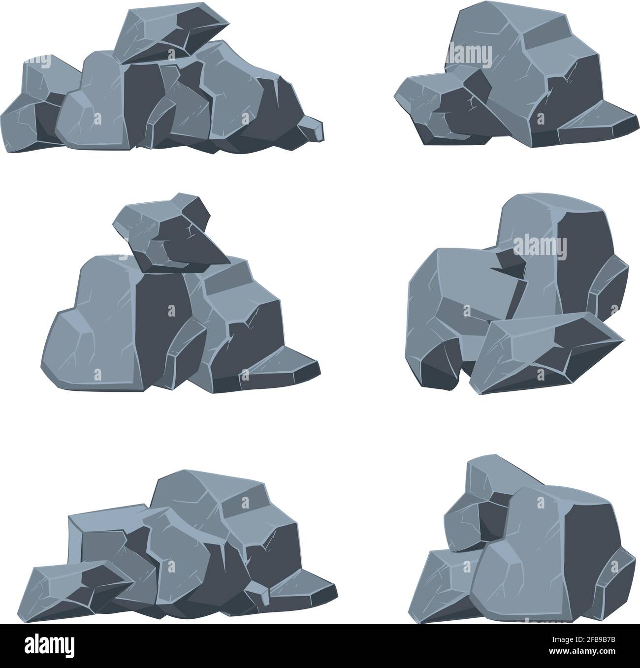 Set di pietre di cartoni animati. Pietra, pietra di macigno, illustrazione di elementi di pietra della natura Illustrazione Vettoriale