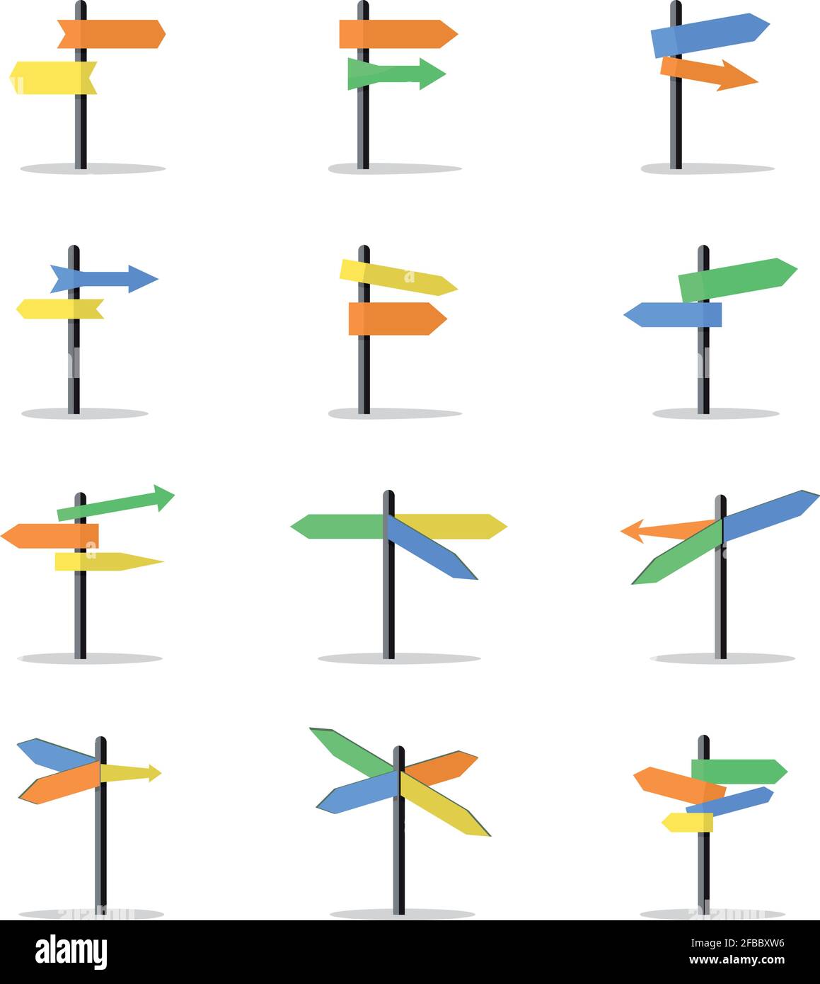Cartelli di direzione. Segnaletica stradale vettoriale con tavole vuote. Le  frecce colorate indicano l'illustrazione della direzione Immagine e  Vettoriale - Alamy