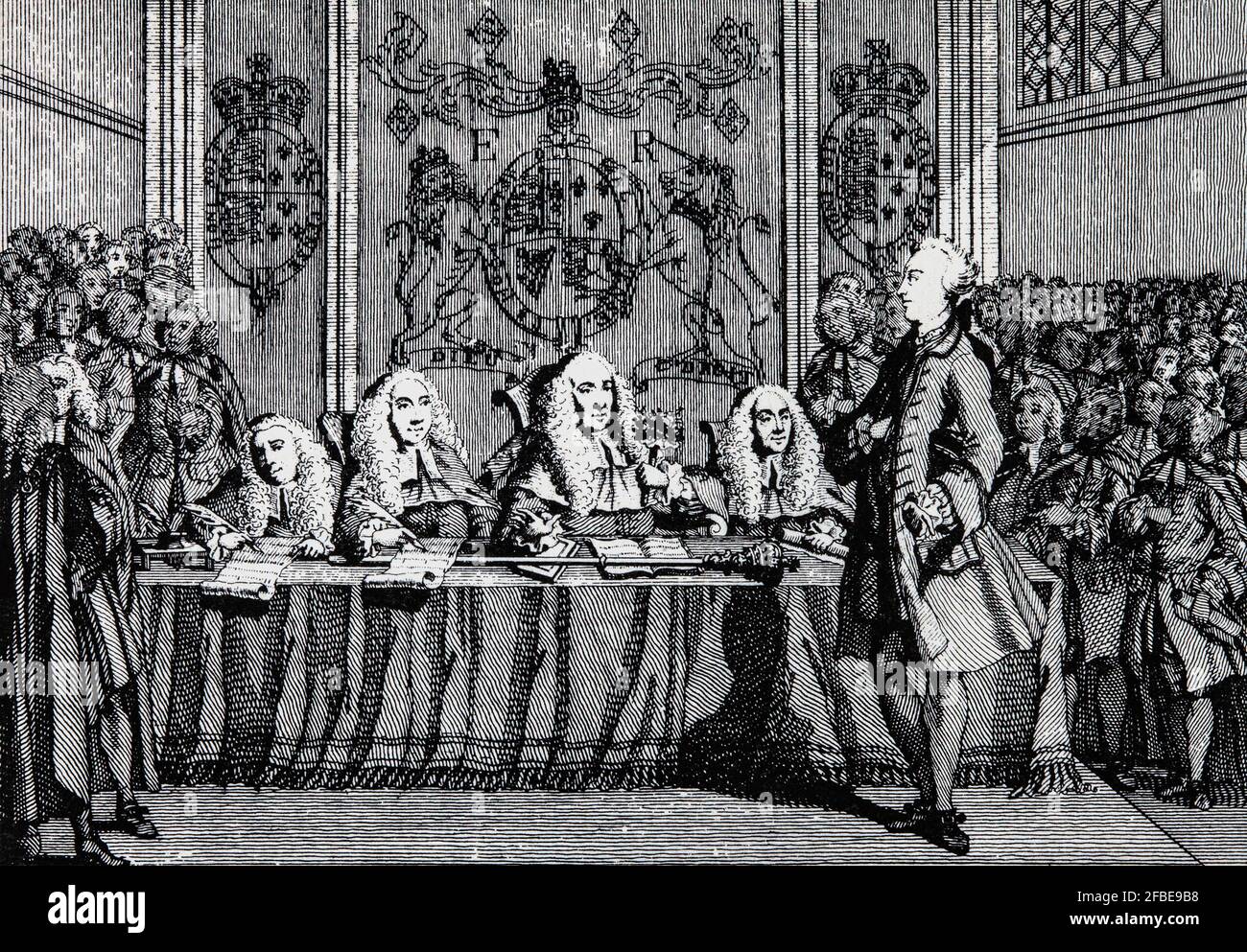 John Wilkes (1725-1797), giornalista radicale e politico britannico, nonché magistrato, saggista e soldato durante il processo davanti al Bench del Re. Nel 1757 è stato eletto deputato al Middlesex, lottando per il diritto dei suoi elettori, piuttosto che della Camera dei Comuni, di determinare i loro rappresentanti. Nel 1776 ha introdotto il primo disegno di legge per la riforma parlamentare nel Parlamento britannico. Foto Stock