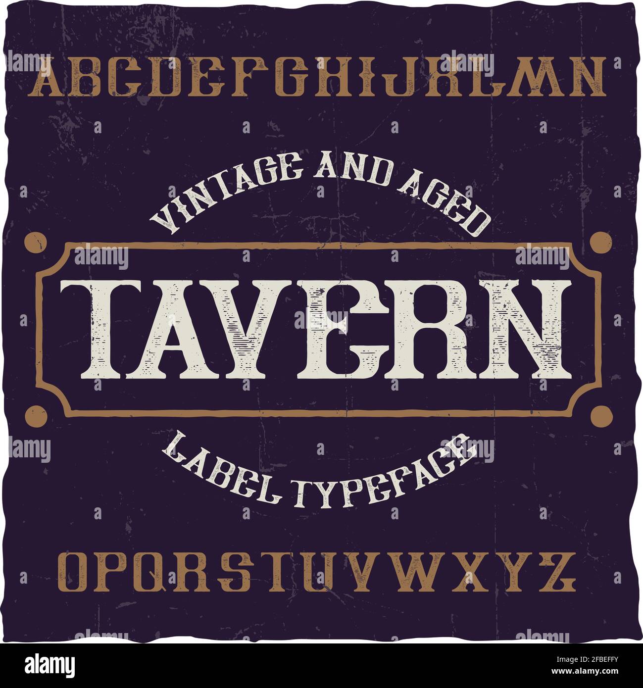 Font etichetta vintage chiamato Tavern. Buono da usare in tutte le etichette di design retrò di bevande alcoliche. Illustrazione Vettoriale
