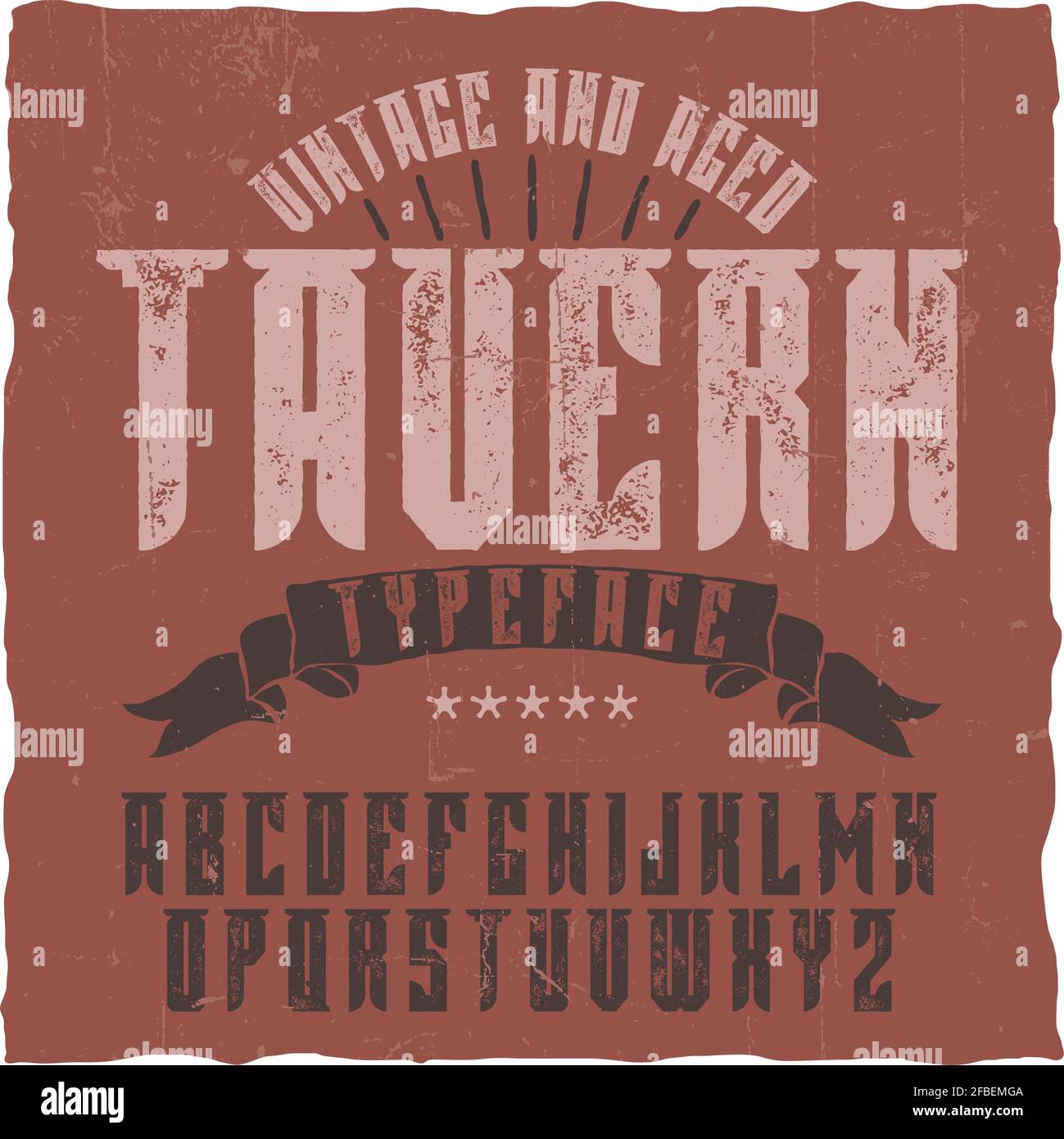 Font etichetta vintage chiamato Tavern. Buono da usare in tutte le etichette di design retrò di bevande alcoliche. Illustrazione Vettoriale