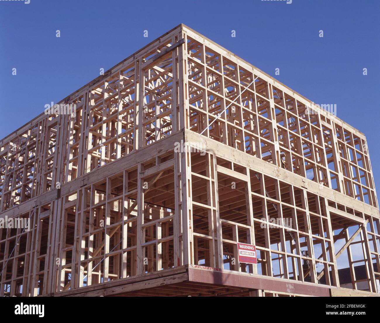Nuovo in legno a telaio casa in costruzione, Opawa Christchurch, Canterbury, Isola del Sud, Nuova Zelanda Foto Stock