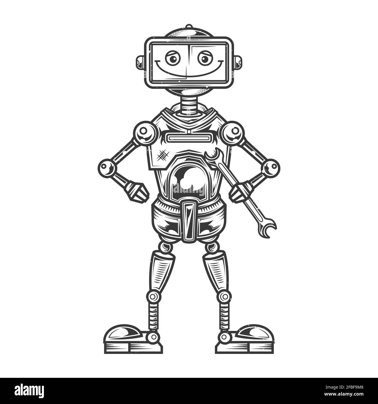 Emblema design con illustrazione di robot divertente Immagine e Vettoriale  - Alamy