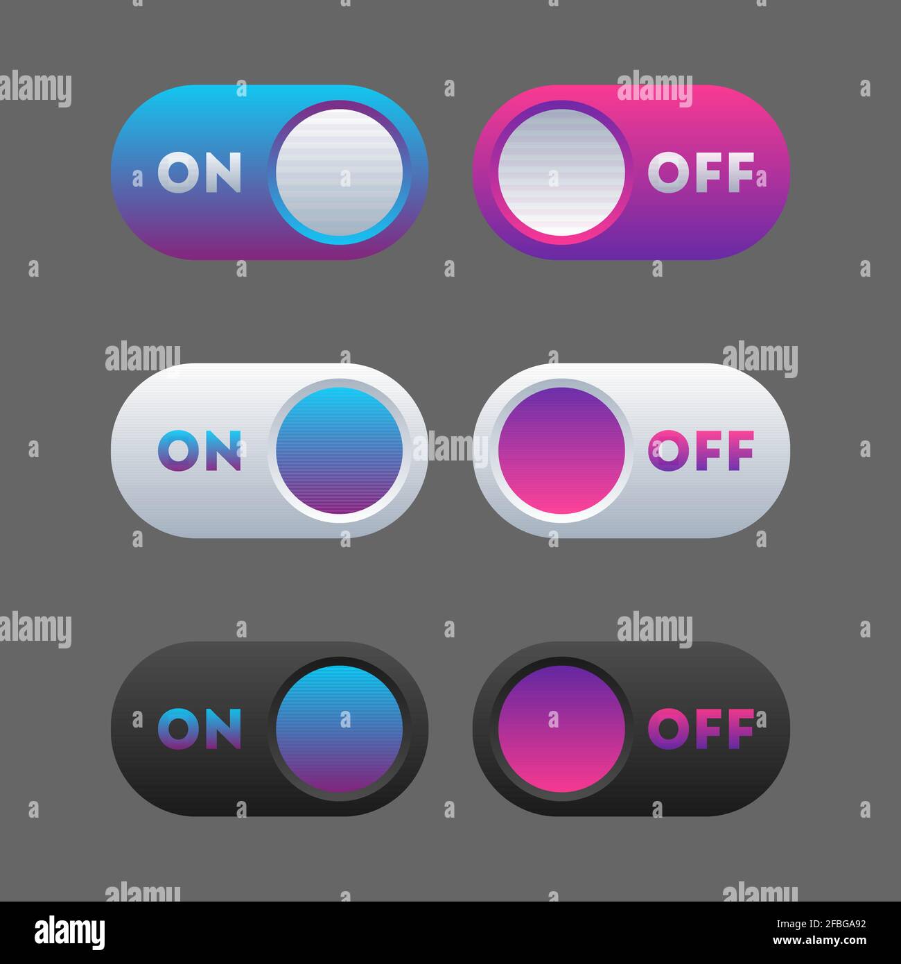 Icona Imposta il pulsante multicolore in stile piatto. Illustrazione vettoriale isolata facilmente modificabile. Illustrazione Vettoriale