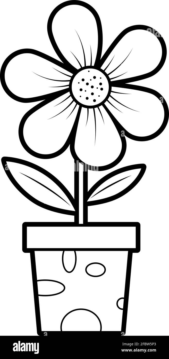 Libro da colorare o pagina per bambini. Fiore in vaso in bianco e nero  illustrazione vettoriale Immagine e Vettoriale - Alamy