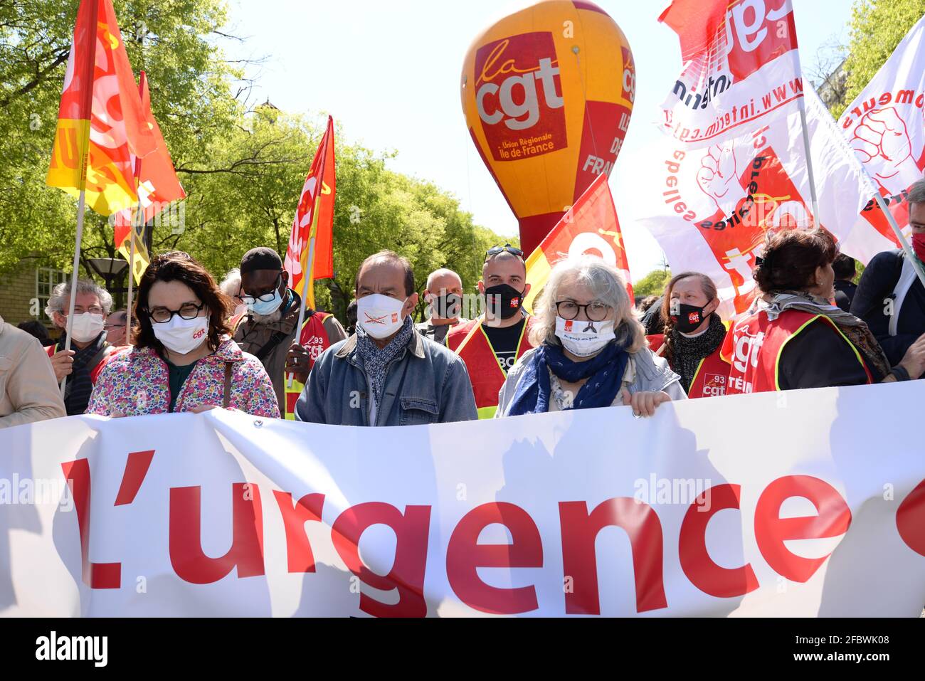 Su invito dei sindacati CGT Spectacle e SUD culture, 1,500 persone hanno marciato a Parigi per denunciare la riforma dell'assicurazione contro la disoccupazione.Philippe Martinez Foto Stock