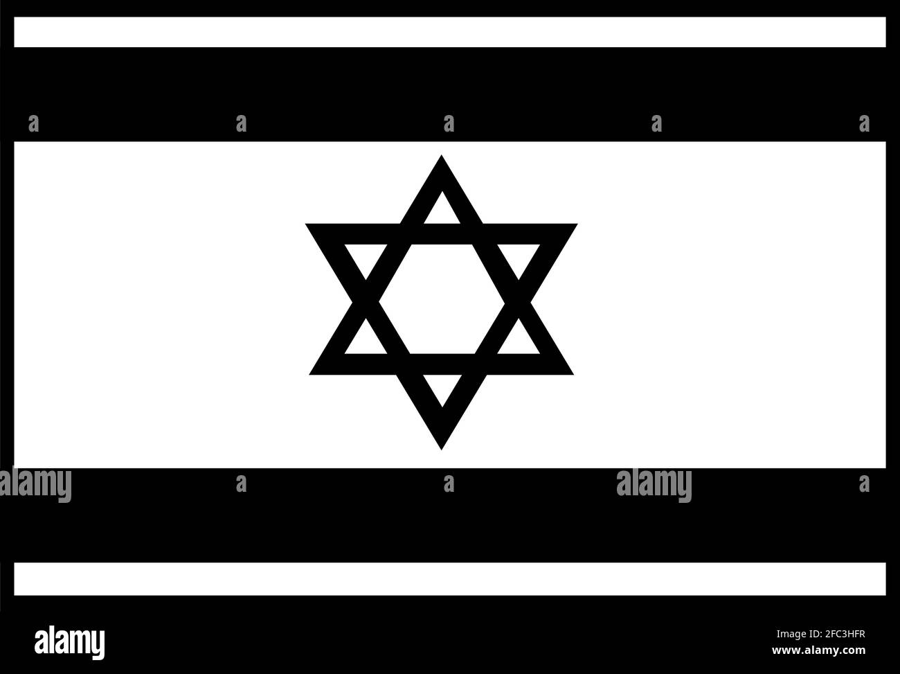 Illustrazione vettoriale della bandiera di Israele in bianco e nero Illustrazione Vettoriale