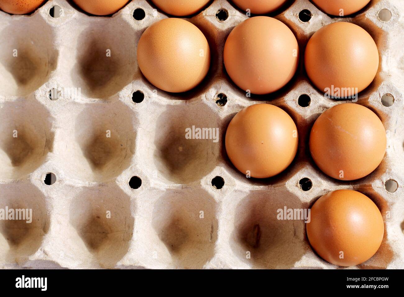 Far rosolare le uova nei vassoi di carta per cucinare Foto Stock