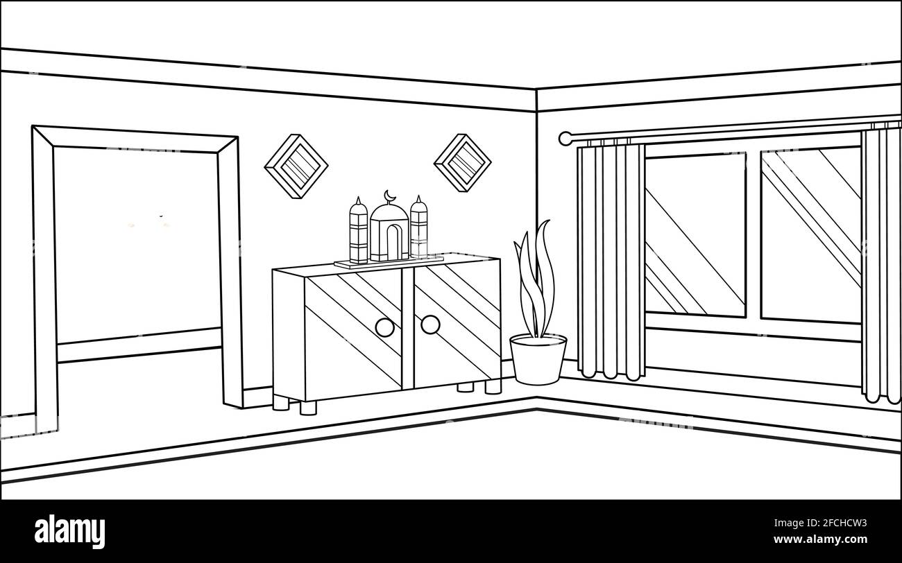 Contesto religioso musulmano all'interno della famiglia domestica . Con la moschea musulmana ornamentale con pianta decorativa.sfondo vettore di illustrazione musulmana. Illustrazione Vettoriale