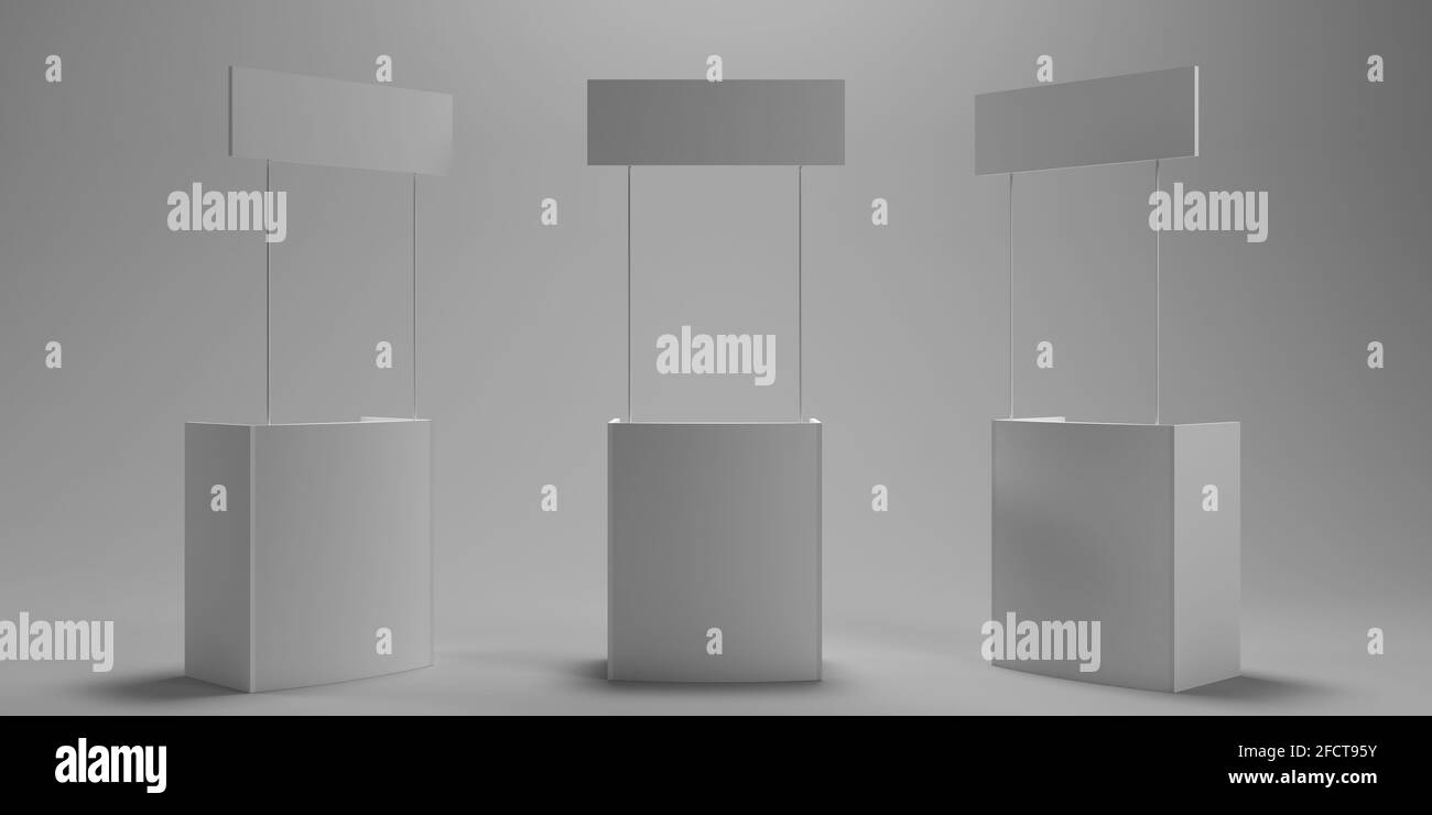 Progettazione di chioschi 3D per attività di marketing. Supporto vuoto Design Mock Up Foto Stock