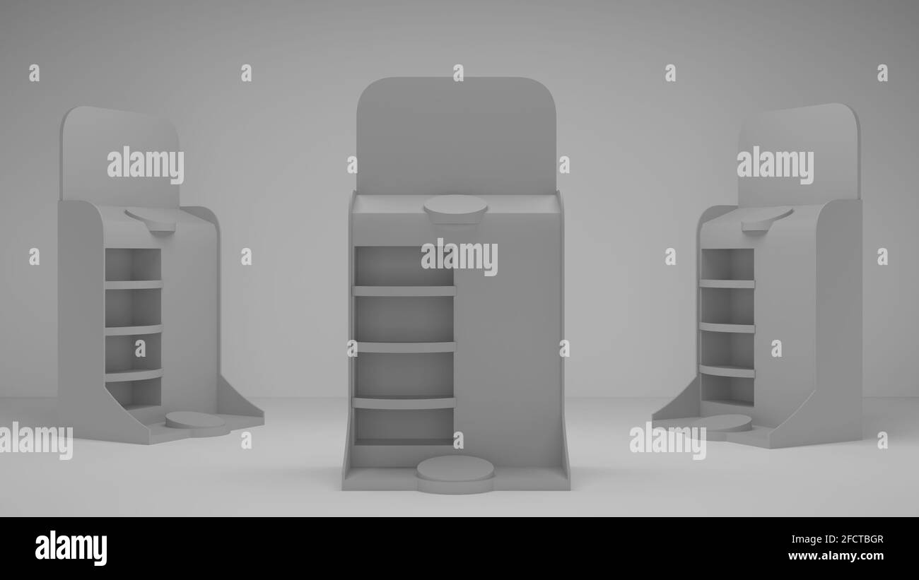 display 3d cosmetic gondola stand bianco mock up Foto Stock