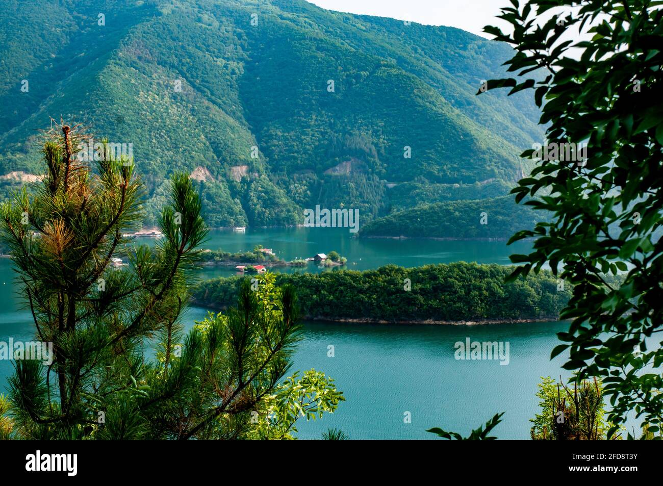 I laghi e le verdi colline lussureggianti delle montagne di Rhodope in Bulgaria Foto Stock
