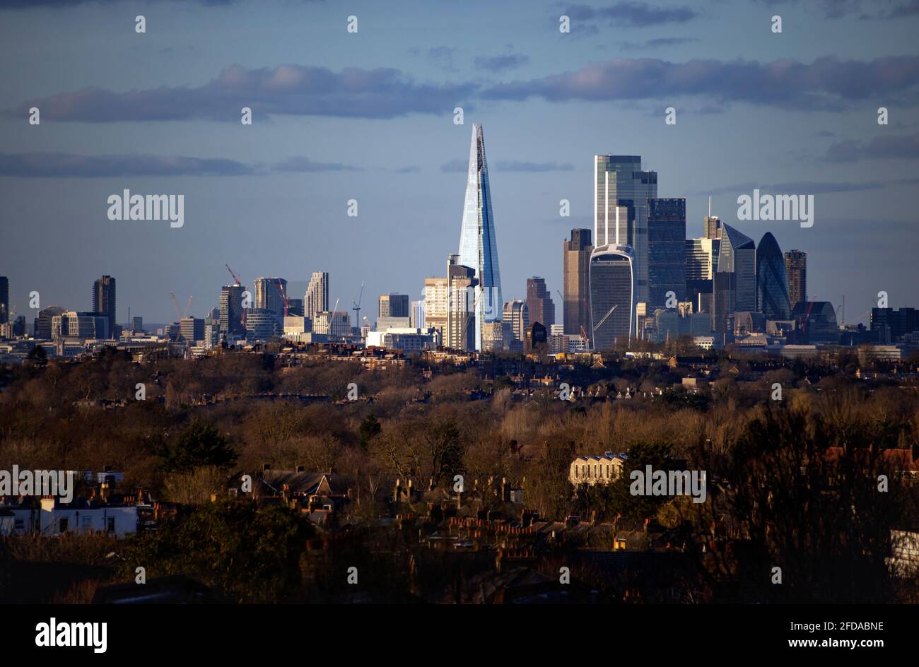 Londra, Regno Unito - 26 febbraio 2021: Vista dello skyline di Londra da West Norwood Park Foto Stock