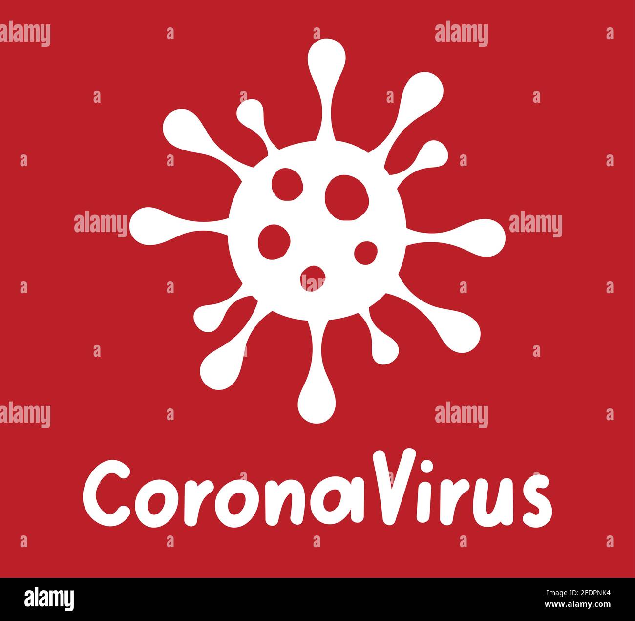 Scritta a mano Coronavirus. Covid-19 mano disegnata su sfondo rosso. Illustrazione della stampa vettoriale. Illustrazione Vettoriale