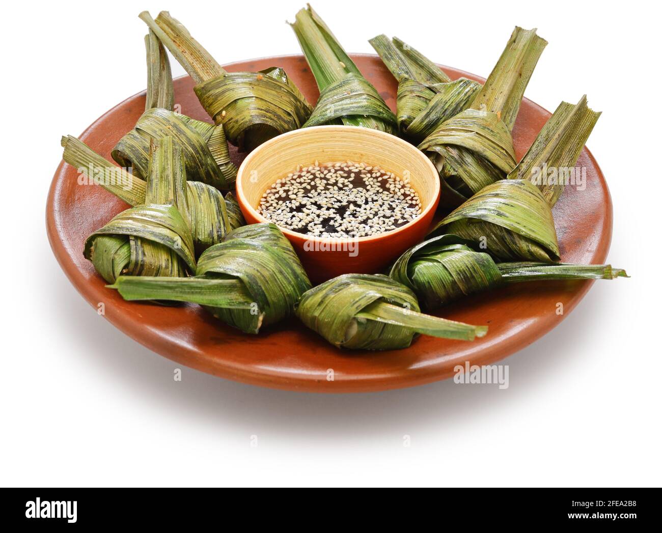 gai hor bai toey, pollo tailandese con foglie di panda Foto Stock