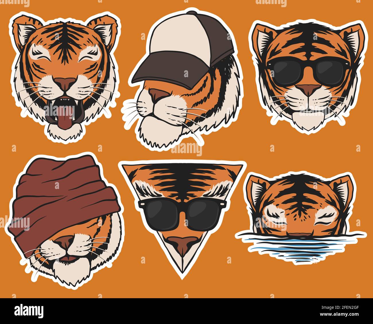 Moda Tiger testa adesivi illustrazione vettoriale Illustrazione Vettoriale